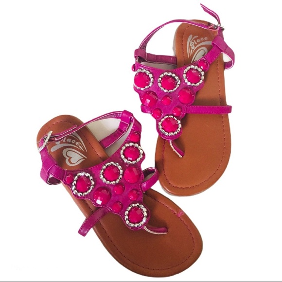 THE CHILDREN’S PLACE Toepost Sandals With Jewel Detail Hot Pink Girl Size 13 - Picture 5 of 12